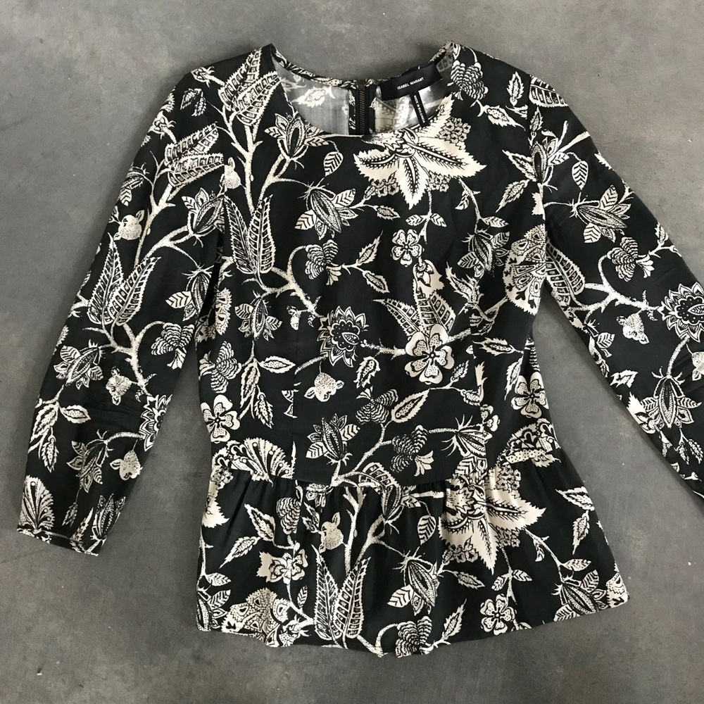 Black and cream Isabel Marant peplum top.